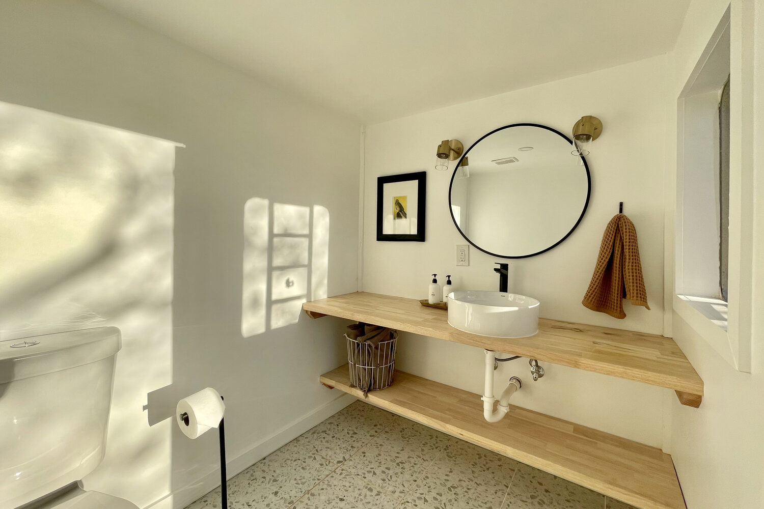After — the shed turned bathhouse